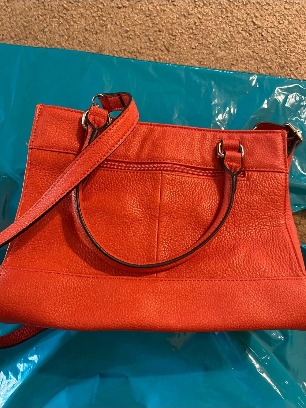 Giani Bernini Vibrant Orange Pebbled Satchel with Chain & Buckle